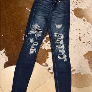 Dark Blue Distressed Skinny Jeans for Women by Mudd